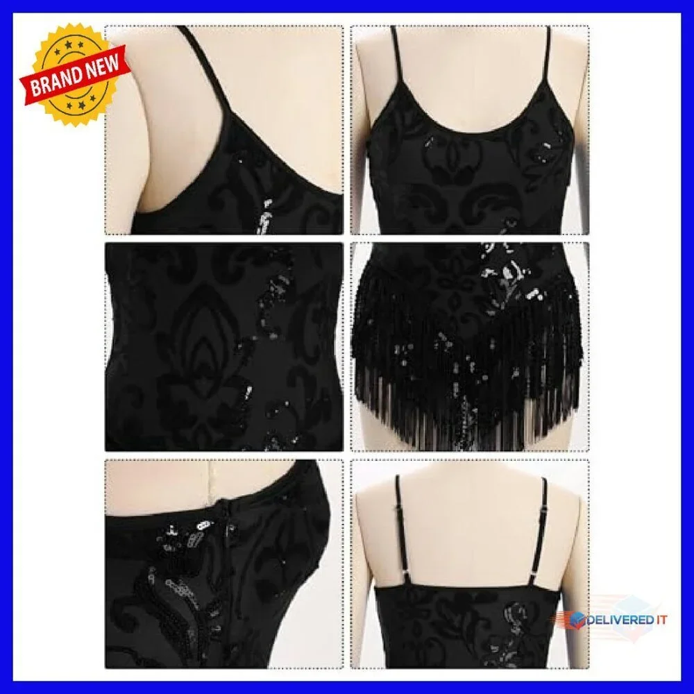 Sequin Fringe Bodysuit Latin Dance Leotard Rave Outfit XS-XL